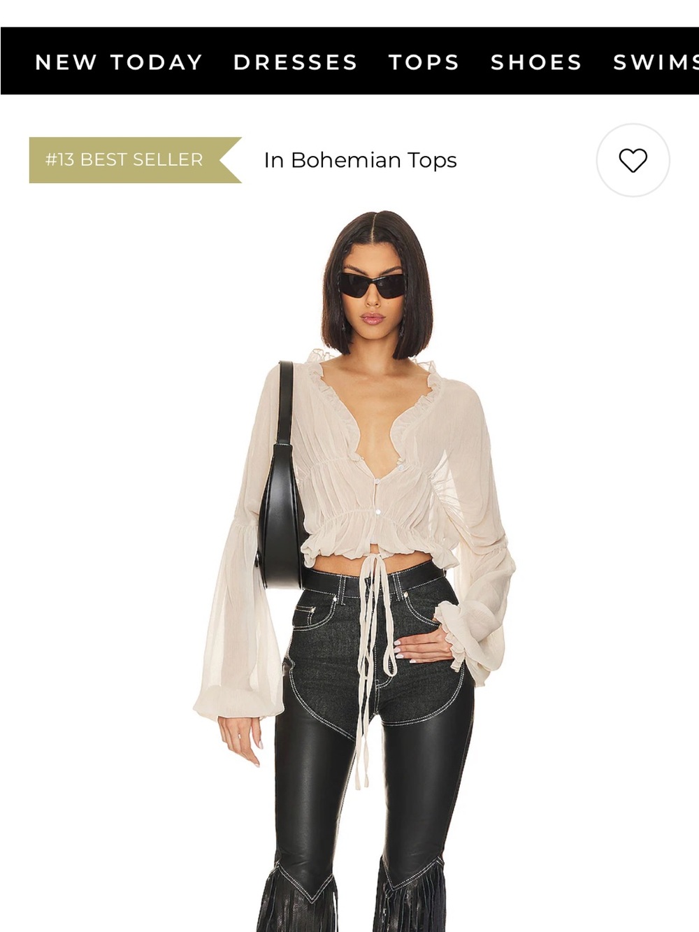 Sheer Cream Ruffle Tie-Front Blouse